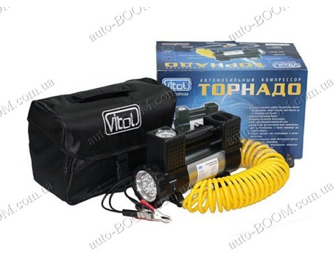 Компрессор автомобильный Торнадо КА-Т12190 (Vitol) 150psi / 18Amp / 60л / клеммы / фонарь / шланг 7,5м / 2 цилиндра