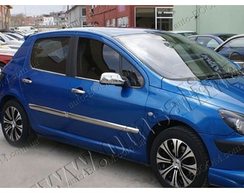 Молдинги дверей Peugeot 307 01-08 хетчбек 5дверей, 4шт нерж (Omsaline)