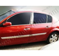 Молдинги дверей Renault Megane 2 04-06 хечбек 5дверей, 4шт широкие, нерж (Omsaline)
