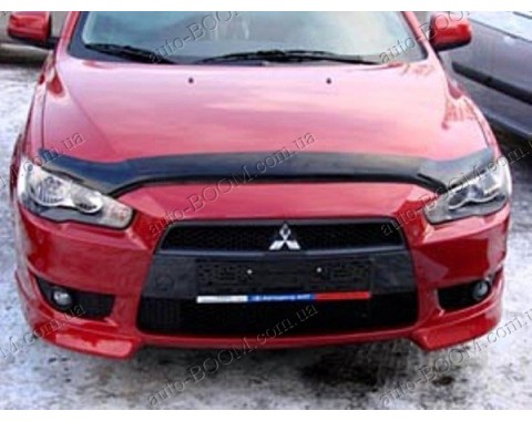 Дефлектор капота на Mitsubishi Lancer X 10 07- длинная (Sim)