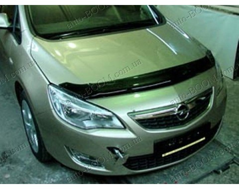 Дефлектор капота на Opel Astra J хэтчбек 09- темная, длинная (Sim)